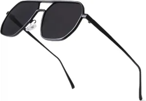 Oversized Polarized Square Aviator Sunglasses for Men Women Vintage Sun Glasses Large Retro Metal Mens Shades