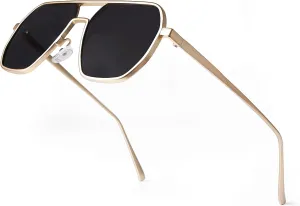 Oversized Polarized Square Aviator Sunglasses for Men Women Vintage Sun Glasses Large Retro Metal Mens Shades