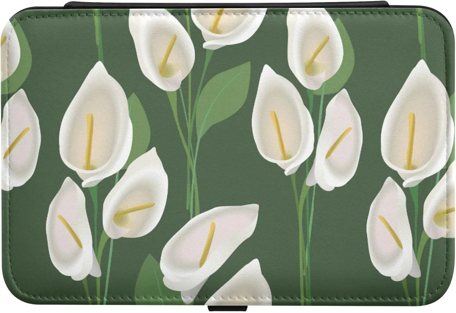 Oyihfvs Abstract Exotic White Flowers with Green Leaves on Green Background Leather Jewelry Bag, Jewelry Storage, Portable Jewelry Organizer Boxes for Women Lady Necklace, Earrings, Rings, Bracelet