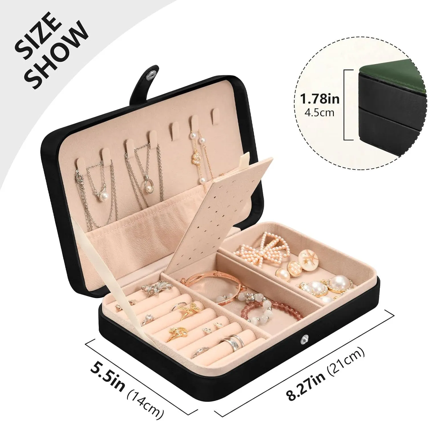 Oyihfvs Abstract Exotic White Flowers with Green Leaves on Green Background Leather Jewelry Bag, Jewelry Storage, Portable Jewelry Organizer Boxes for Women Lady Necklace, Earrings, Rings, Bracelet