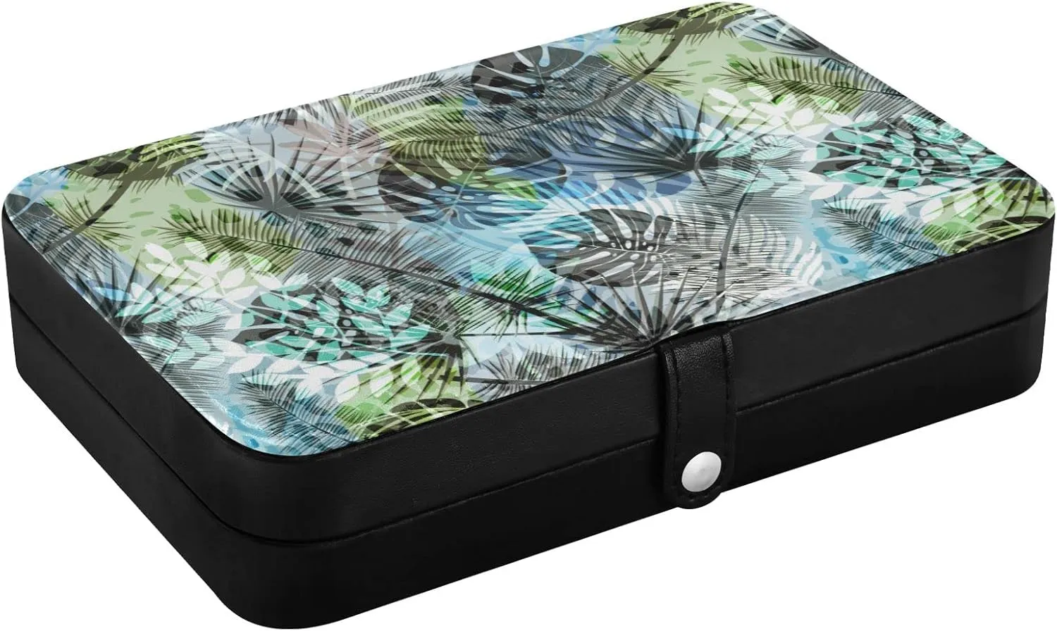 Oyihfvs Seamless Exotic Tropical Plants Palm Tree Leaves in Retro Style Leather Jewelry Bag, Jewelry Storage, Portable Jewelry Organizer Boxes for Women Lady Necklace, Earrings, Rings, Bracelet