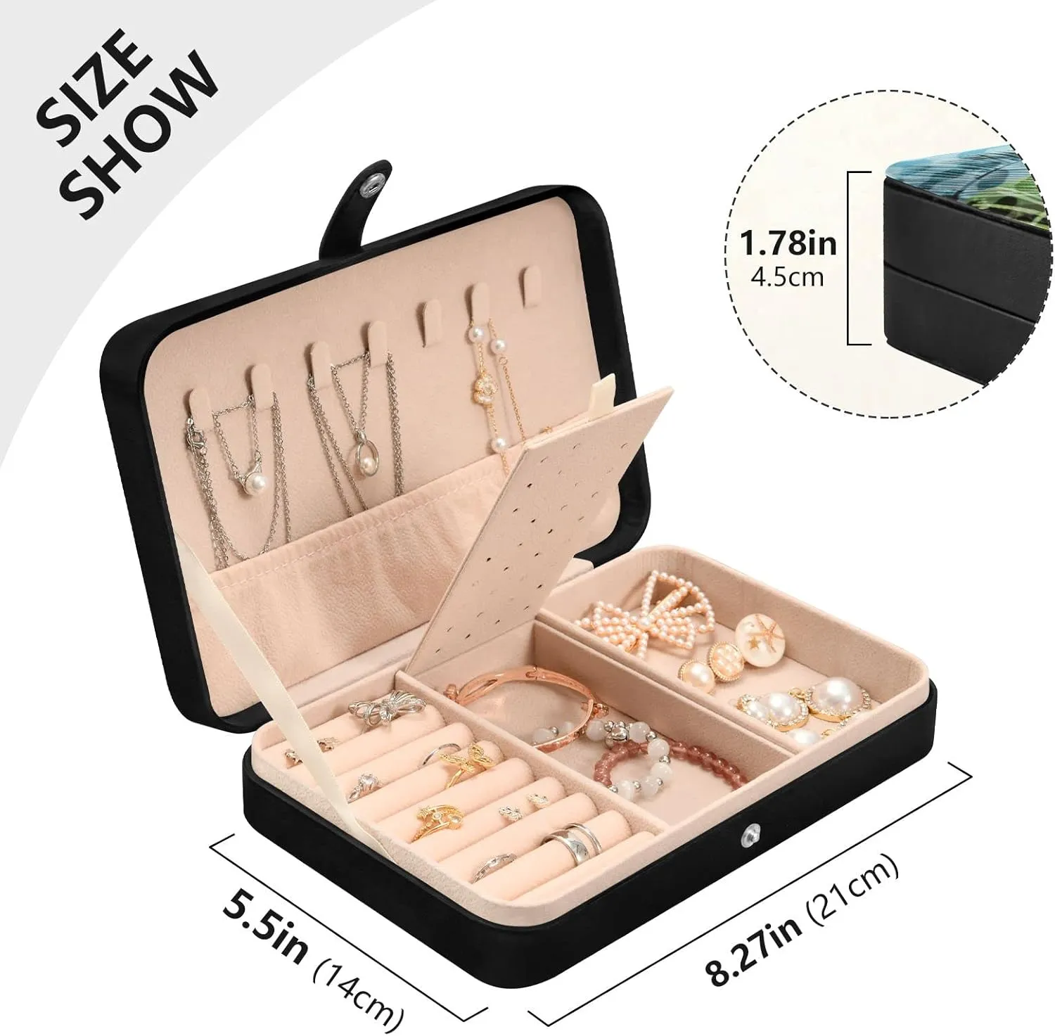 Oyihfvs Seamless Exotic Tropical Plants Palm Tree Leaves in Retro Style Leather Jewelry Bag, Jewelry Storage, Portable Jewelry Organizer Boxes for Women Lady Necklace, Earrings, Rings, Bracelet