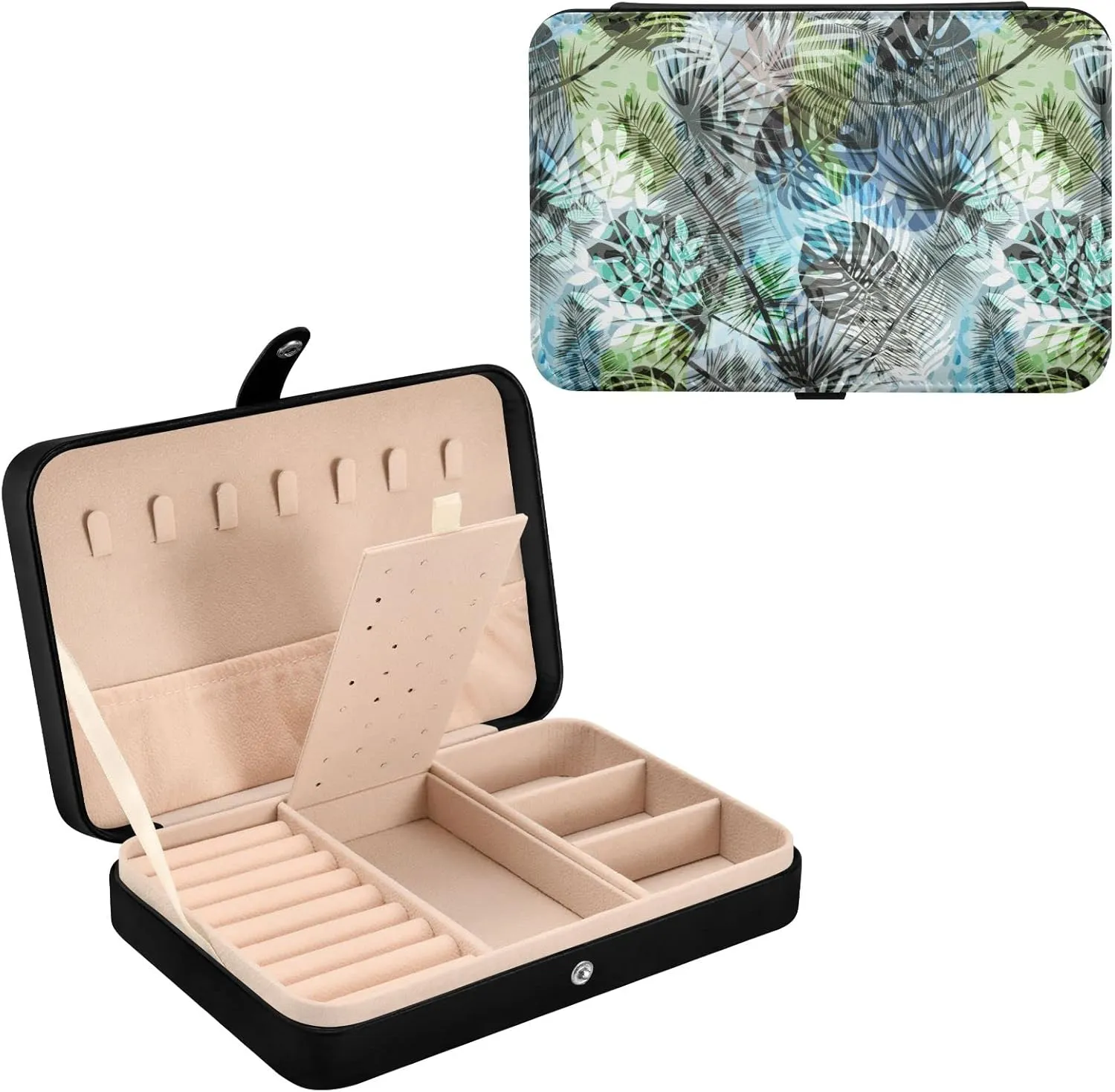 Oyihfvs Seamless Exotic Tropical Plants Palm Tree Leaves in Retro Style Leather Jewelry Bag, Jewelry Storage, Portable Jewelry Organizer Boxes for Women Lady Necklace, Earrings, Rings, Bracelet
