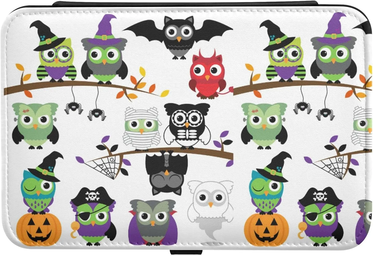 Oyihfvs St Patrick's Day Seamless Owls on Tree Branches on White Leather Jewelry Bag, Jewelry Storage, Portable Jewelry Organizer Boxes for Women Lady Necklace, Earrings, Rings, Bracelet