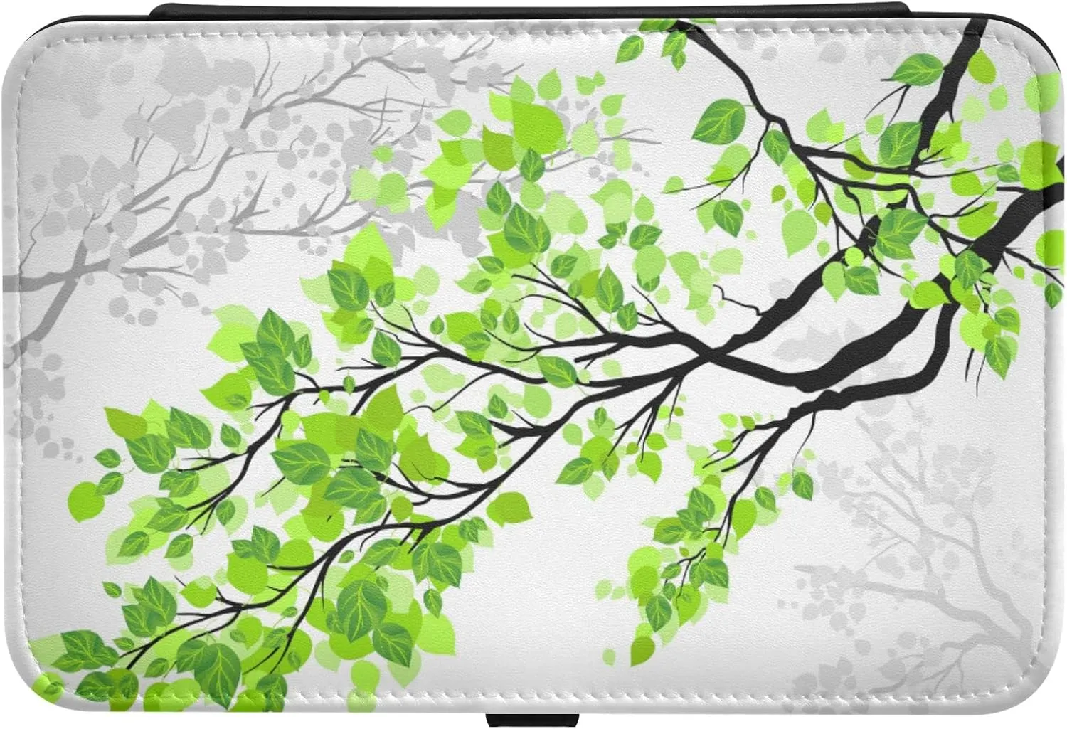 Oyihfvs Tree Branches with Green Leaves on Grey White Pattern Leather Jewelry Bag, Jewelry Storage, Portable Jewelry Organizer Boxes for Women Lady Necklace, Earrings, Rings, Bracelet