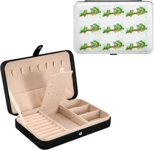 Oyihfvs Watercolor Exotic Green Frogs with Splashes on White Leather Jewelry Bag, Jewelry Storage, Portable Jewelry Organizer Boxes for Women Lady Necklace, Earrings, Rings, Bracelet