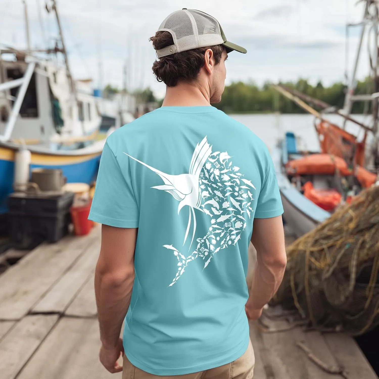 Palmyth Fishing Shirts for Men Short Sleeve Sun Protection T Shirt UPF 50  Quick Dry Tee