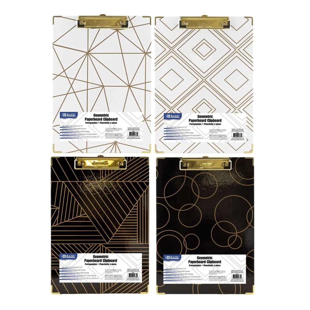 Paperboard Clipboard Geometric Gold Low Profile Clip
