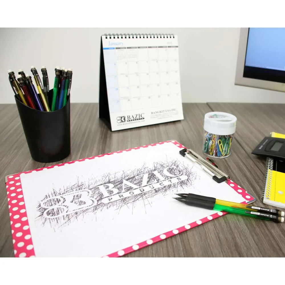 Paperboard Clipboard Standard Size Polka Dot w/ Low Profile Clip