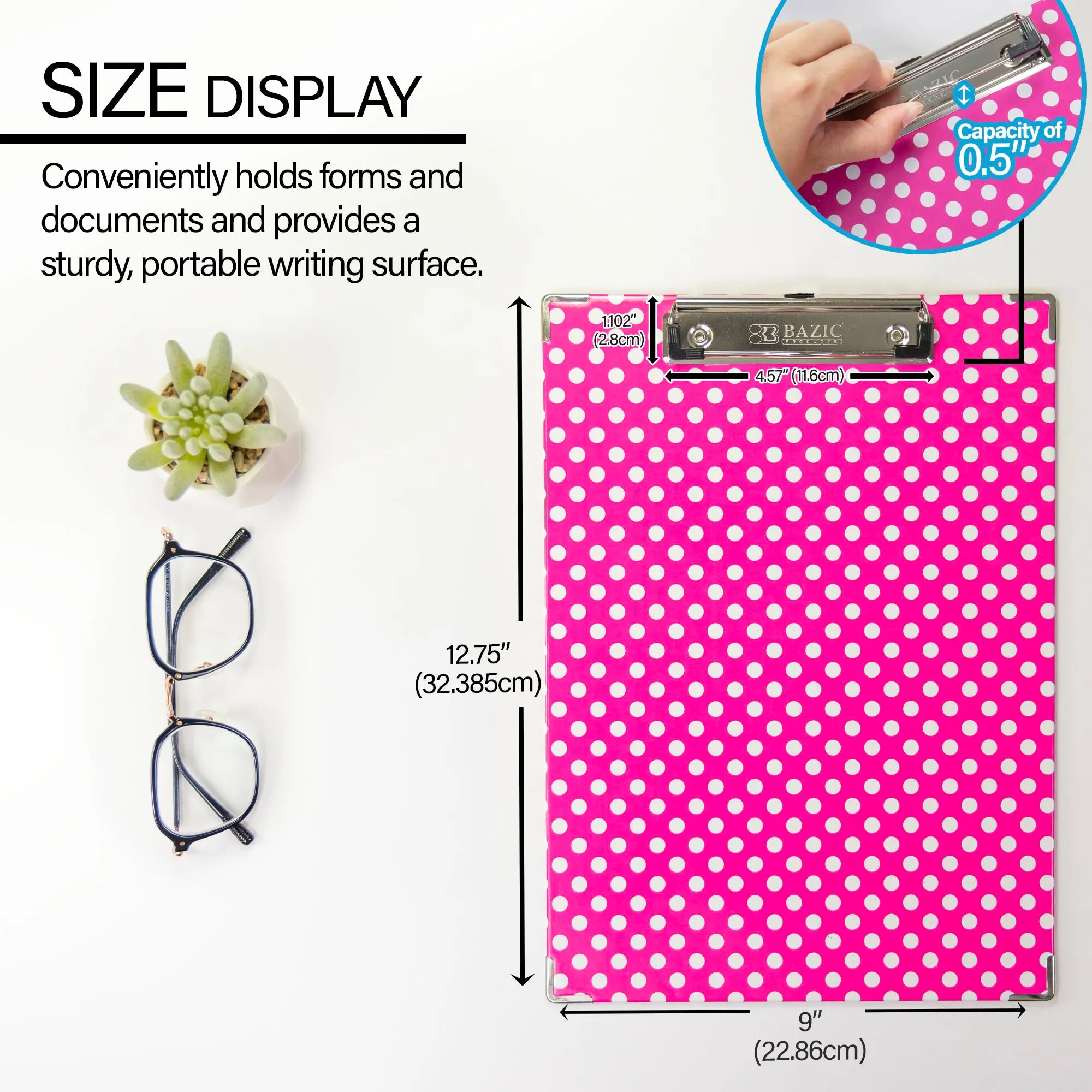 Paperboard Clipboard Standard Size Polka Dot w/ Low Profile Clip