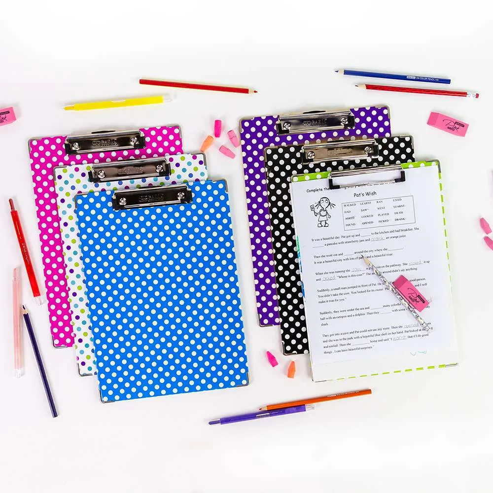 Paperboard Clipboard Standard Size Polka Dot w/ Low Profile Clip