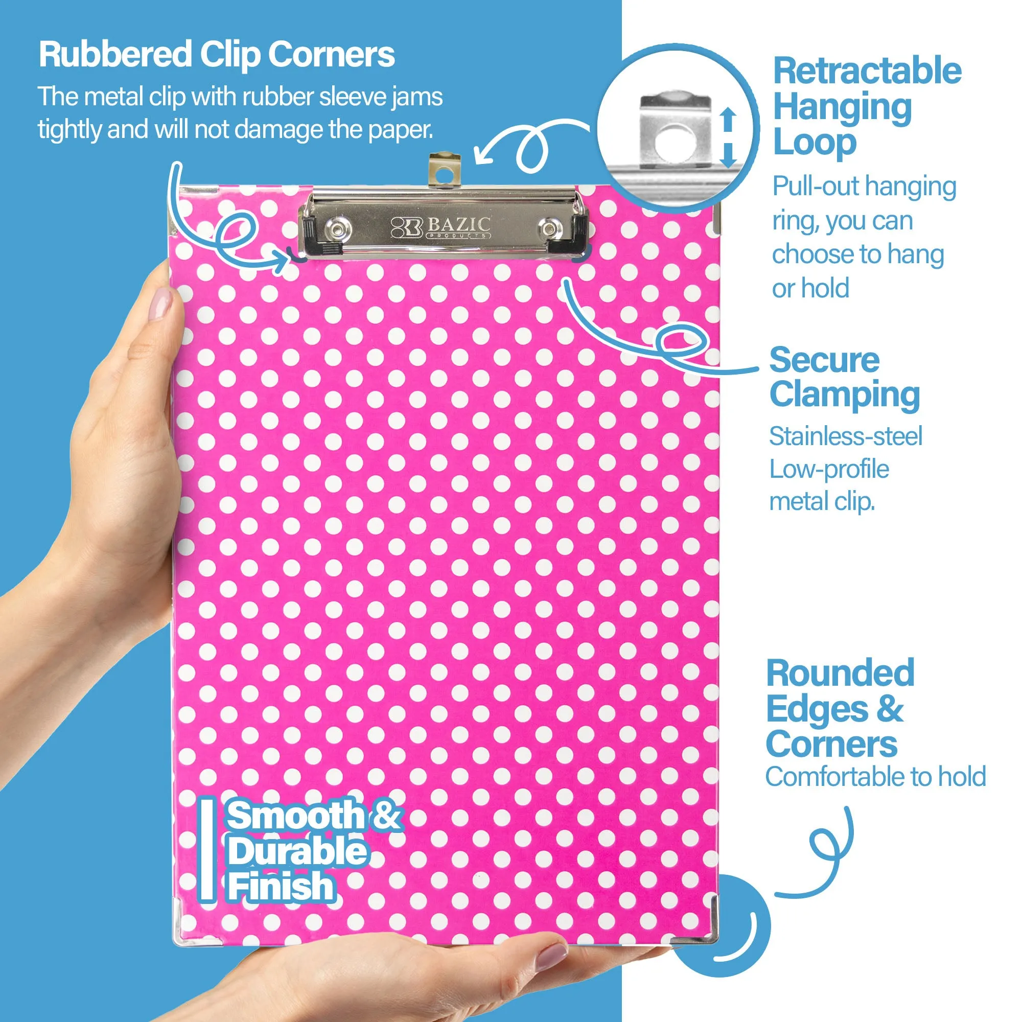 Paperboard Clipboard Standard Size Polka Dot w/ Low Profile Clip