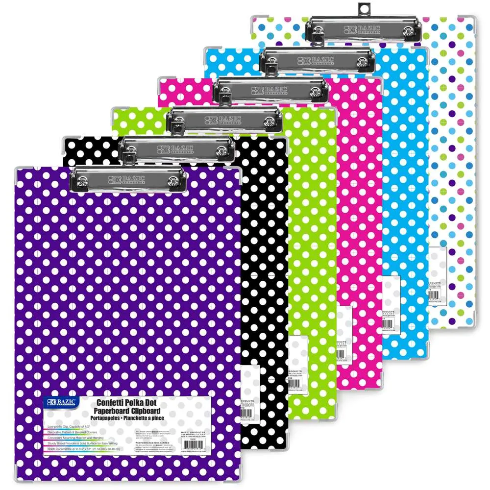 Paperboard Clipboard Standard Size Polka Dot w/ Low Profile Clip
