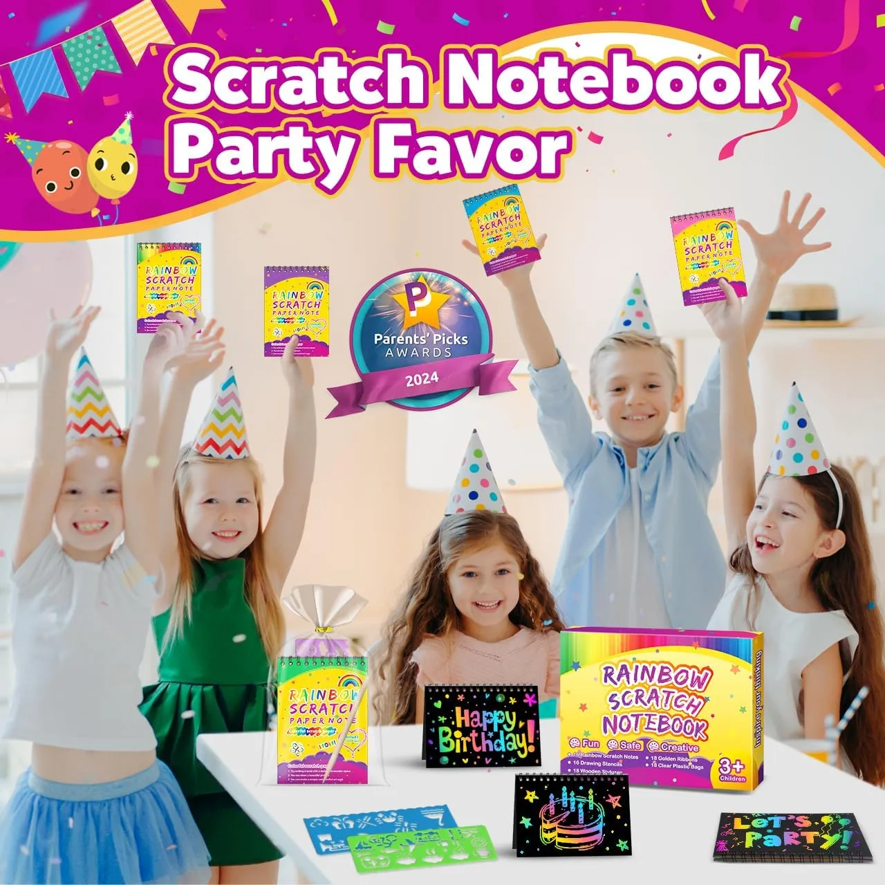 Party Favors for Kids 4-8-12: 16 Pack Scratch Rainbow Art Crafts Notebook, Coloring Book Goodie Bags Stuffers Kit, Bulk Birthday Gift Classroom Prizes Girl Boy Toddler