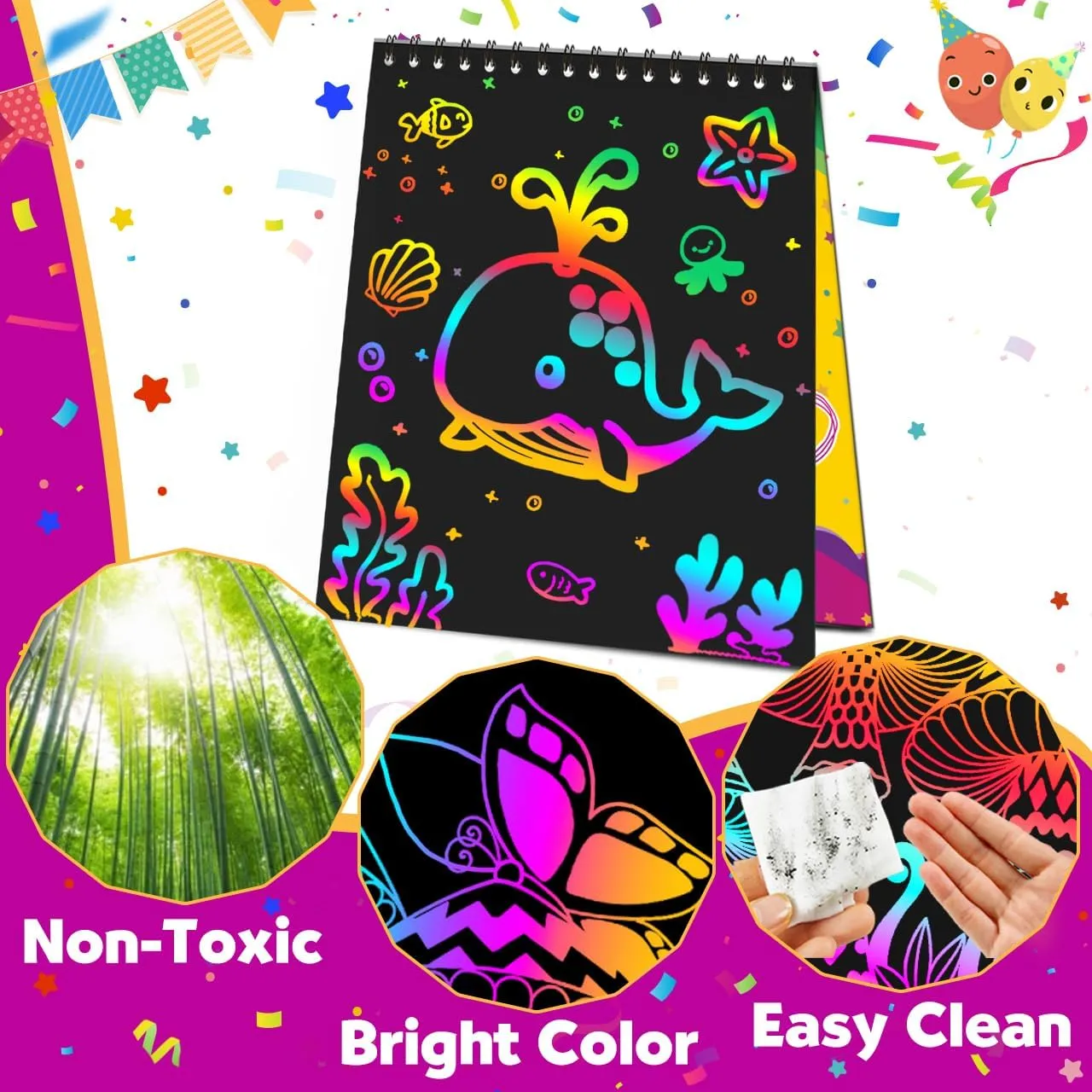 Party Favors for Kids 4-8-12: 16 Pack Scratch Rainbow Art Crafts Notebook, Coloring Book Goodie Bags Stuffers Kit, Bulk Birthday Gift Classroom Prizes Girl Boy Toddler