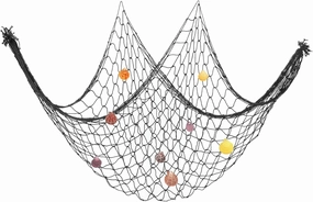 PATIKIL Fishing Net Decor, 80" x 60" Mediterranean Style Photographing Decoration Natural Fish Net Party Accessory with Sea Shells for Home Bedroom, Black