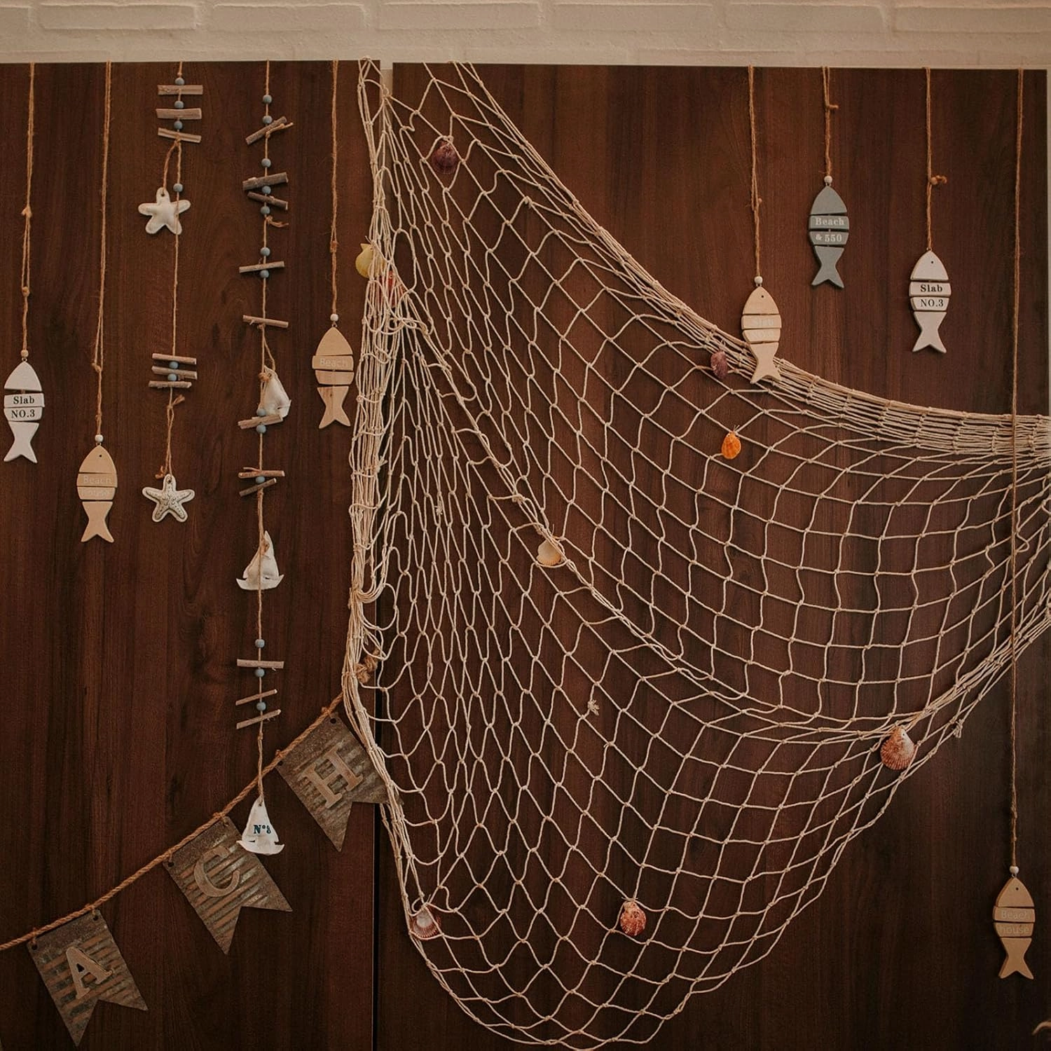 PATIKIL Fishing Net Decor, 80" x 60" Mediterranean Style Photographing Decoration Natural Fish Net Party Accessory with Sea Shells for Home Bedroom, Black