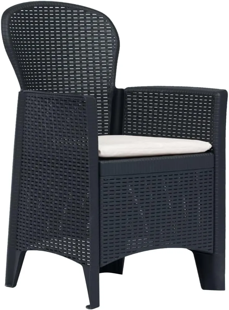 Patio Chairs 2-Piece Set with Cushions Anthracite Plastic Rattan Look Outdoor Furniture for Garden Poolside and Backyard Dining