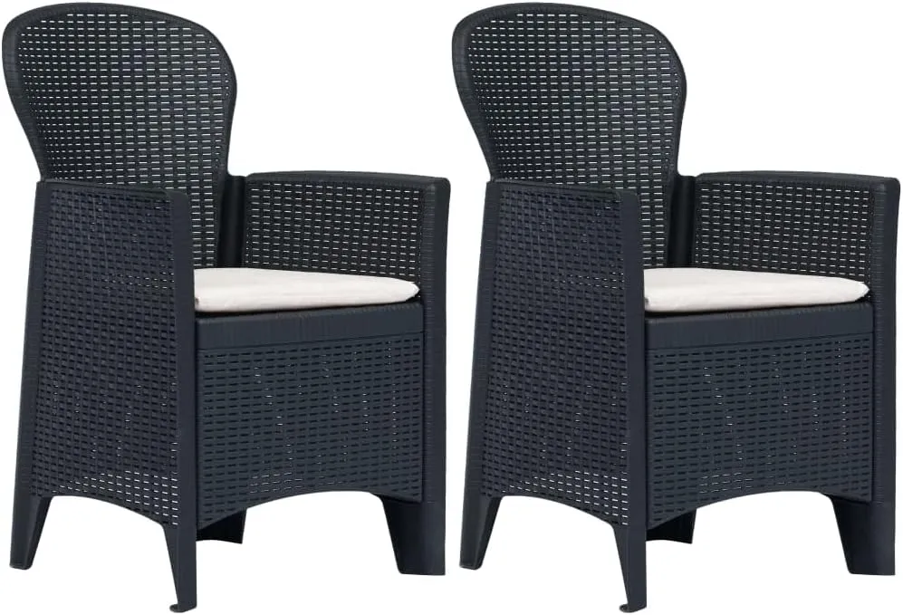 Patio Chairs 2-Piece Set with Cushions Anthracite Plastic Rattan Look Outdoor Furniture for Garden Poolside and Backyard Dining