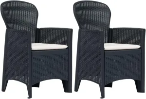 Patio Chairs 2-Piece Set with Cushions Anthracite Plastic Rattan Look Outdoor Furniture for Garden Poolside and Backyard Dining