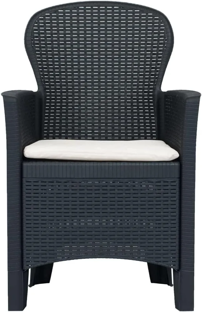 Patio Chairs 2-Piece Set with Cushions Anthracite Plastic Rattan Look Outdoor Furniture for Garden Poolside and Backyard Dining