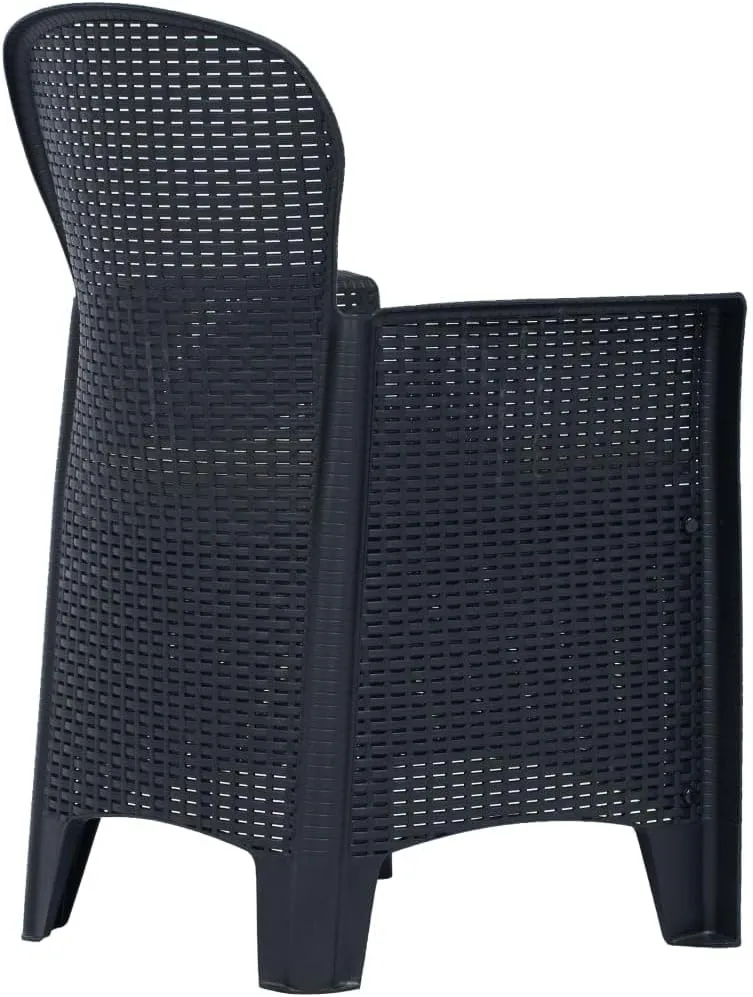 Patio Chairs 2-Piece Set with Cushions Anthracite Plastic Rattan Look Outdoor Furniture for Garden Poolside and Backyard Dining