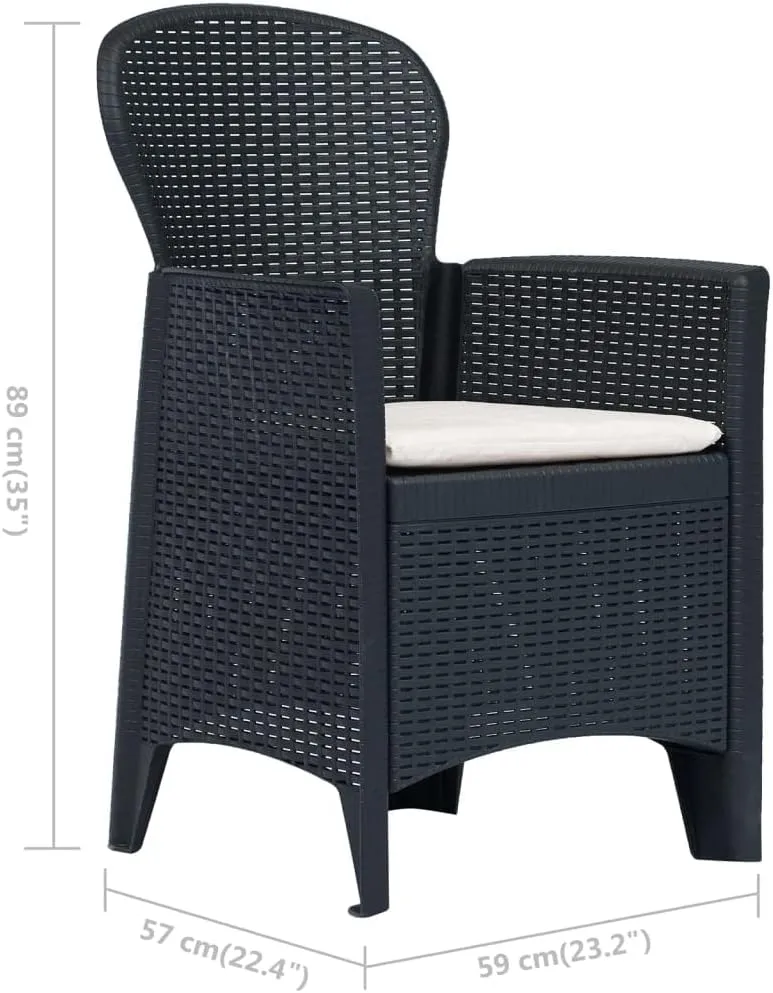 Patio Chairs 2-Piece Set with Cushions Anthracite Plastic Rattan Look Outdoor Furniture for Garden Poolside and Backyard Dining