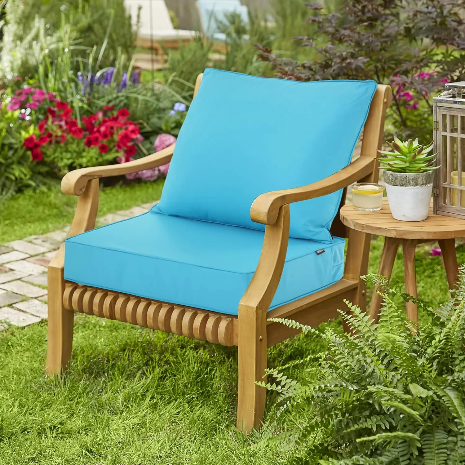 Patio Cushions for Outdoor Furniture, Fade and Weather Resistant Deep Seat and Backrest Cushion Set for Chair Sofa Couch Swing, 22x22 Inch, Teal, 1 Set