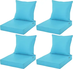Patio Cushions for Outdoor Furniture, Fade and Weather Resistant Deep Seat and Backrest Cushion Set for Chair Sofa Couch Swing, 24x24 Inch, Teal, Set of 4
