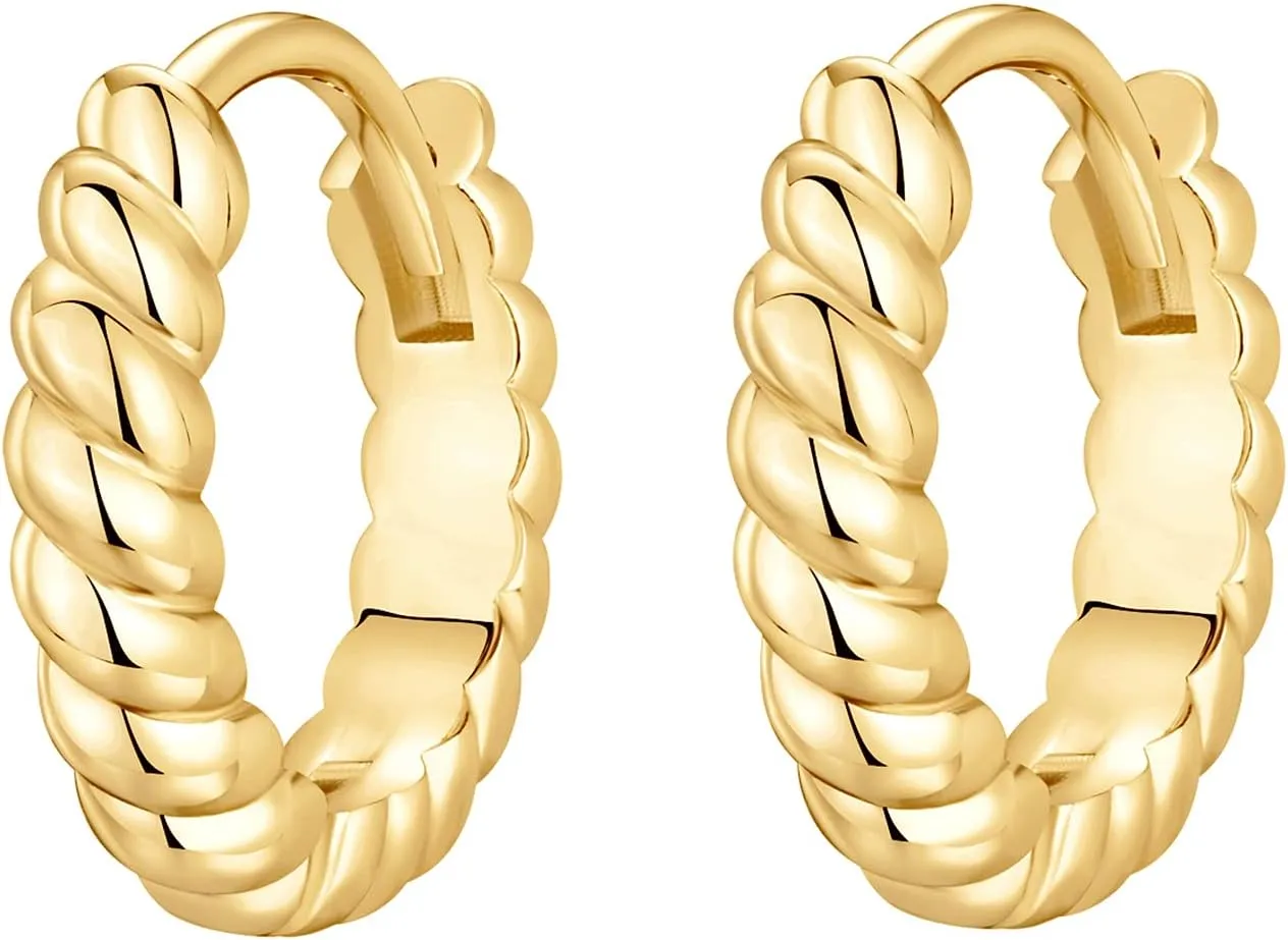 PAVOI 14K Gold Plated 925 Sterling Silver Post Twisted Huggie Earring | Women's Mini Hoop Earrings