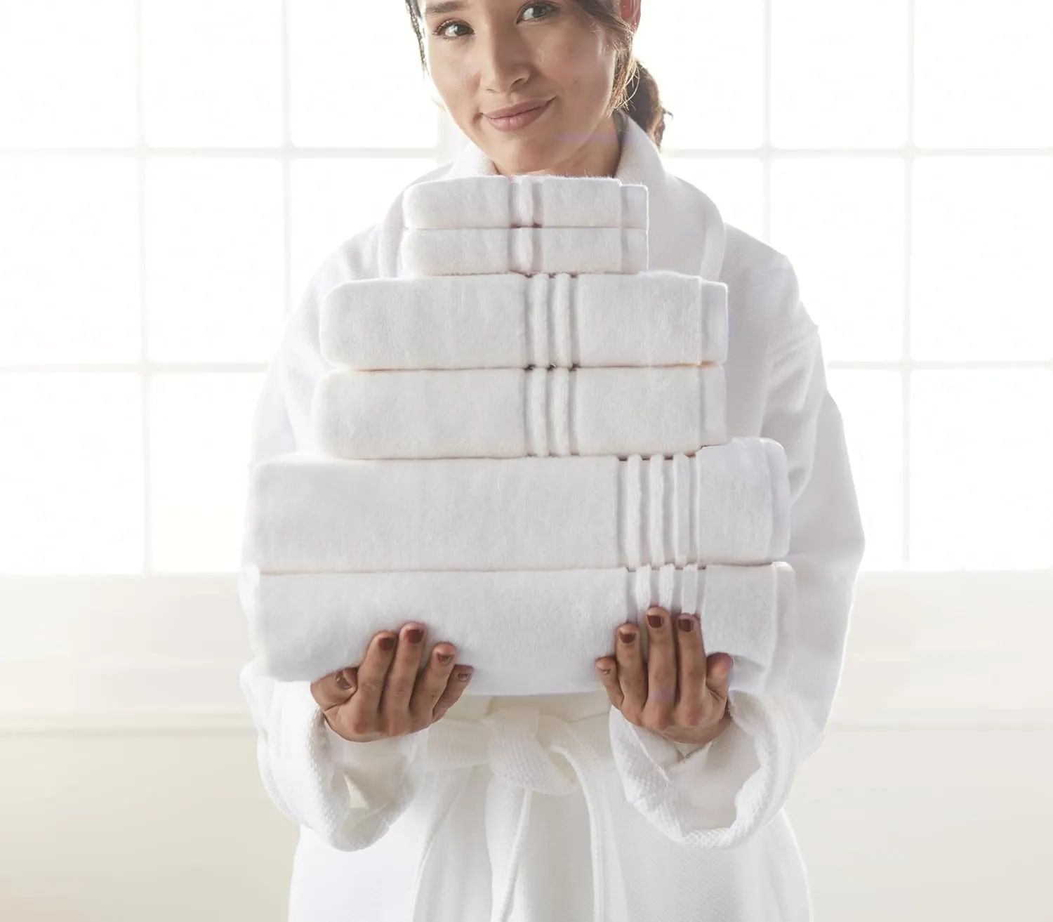 Peacock Alley Chelsea Luxury Towels - Zero Twist Technology - 100% Long Staple Cotton Fluffy Lightweight 6 Piece Set, Linen