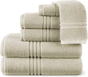 Peacock Alley Chelsea Luxury Towels - Zero Twist Technology - 100% Long Staple Cotton Fluffy Lightweight 6 Piece Set, Linen