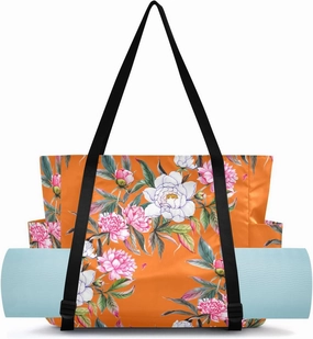 Peonies Herbaceous Orange Yoga Mat Bag for Women Water-Resistant Gym Bag with Yoga Mat Holder Tote Bag for Office Travel Yoga Pilates