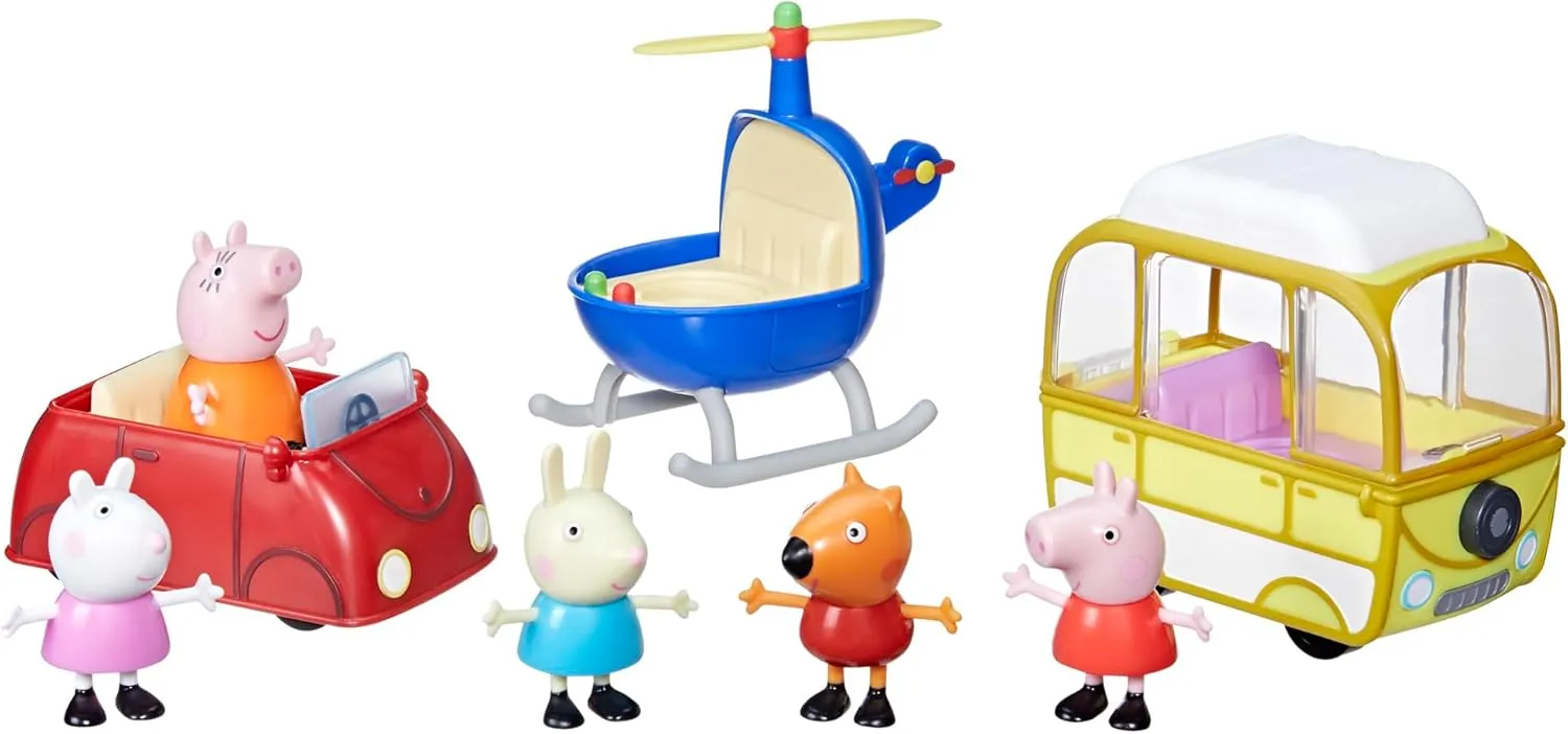 Peppa Pig Peppa's Little Vehicle Playset for Girls and Boys, Includes Helicopter, Camper, and Car, and 5 Figures Set, Preschool Toys, Ages 3  (Amazon Exclusive)