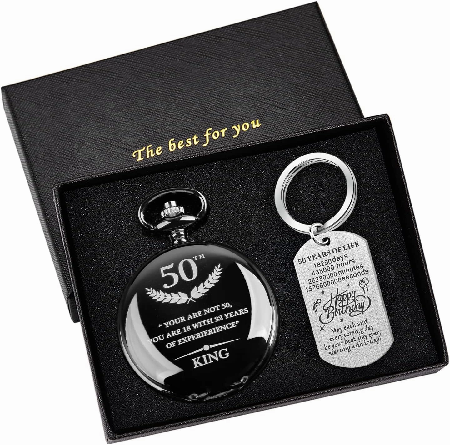 Personalized Pocket Watch with Chain for Men, for His 18/21/30/40/50/60 Years Old,The Quartz Pocket Watch Personalized Engraving 18th to 60th