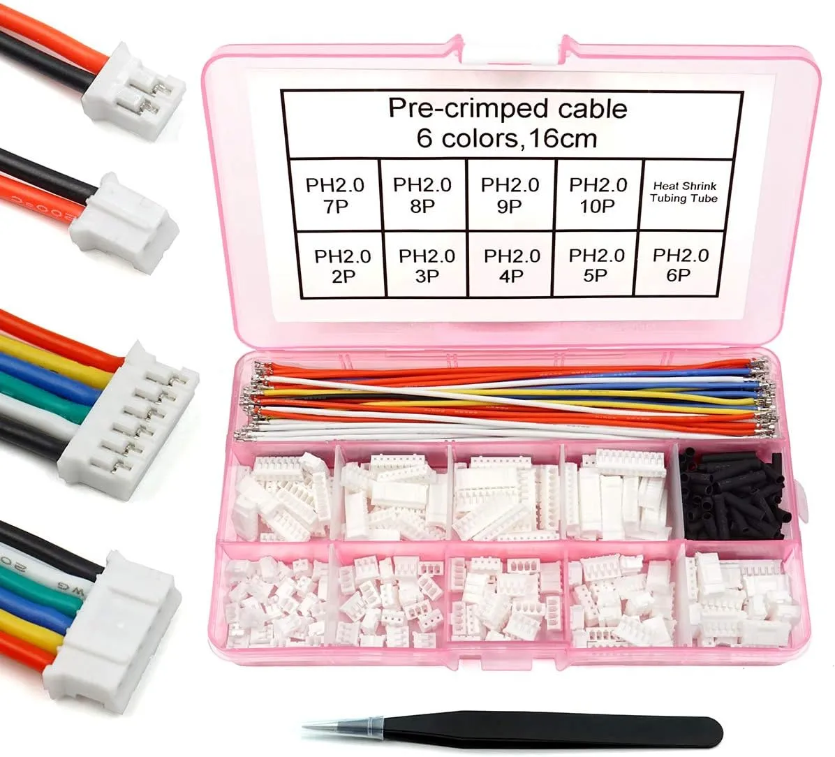 PH 2.0 Connector Pre-crimped Cable Kit Compatible with JST-PH 2.0mm for Battery JJRC H36 Blade Inductrix Tiny Whoop Arduino mkr1010 MKR ZERO and MKR VIDOR 4000 (Connector&Wire)