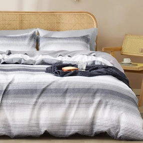 PHF Waffle Weave Duvet Cover Set Queen Size, No Snagging Ultra Soft Luxury Textured Breathable Comforter Cover for All Season 3pcs, Striped Bed Duvet Set with 2 Pillow Shams, 90"x90", White and Navy