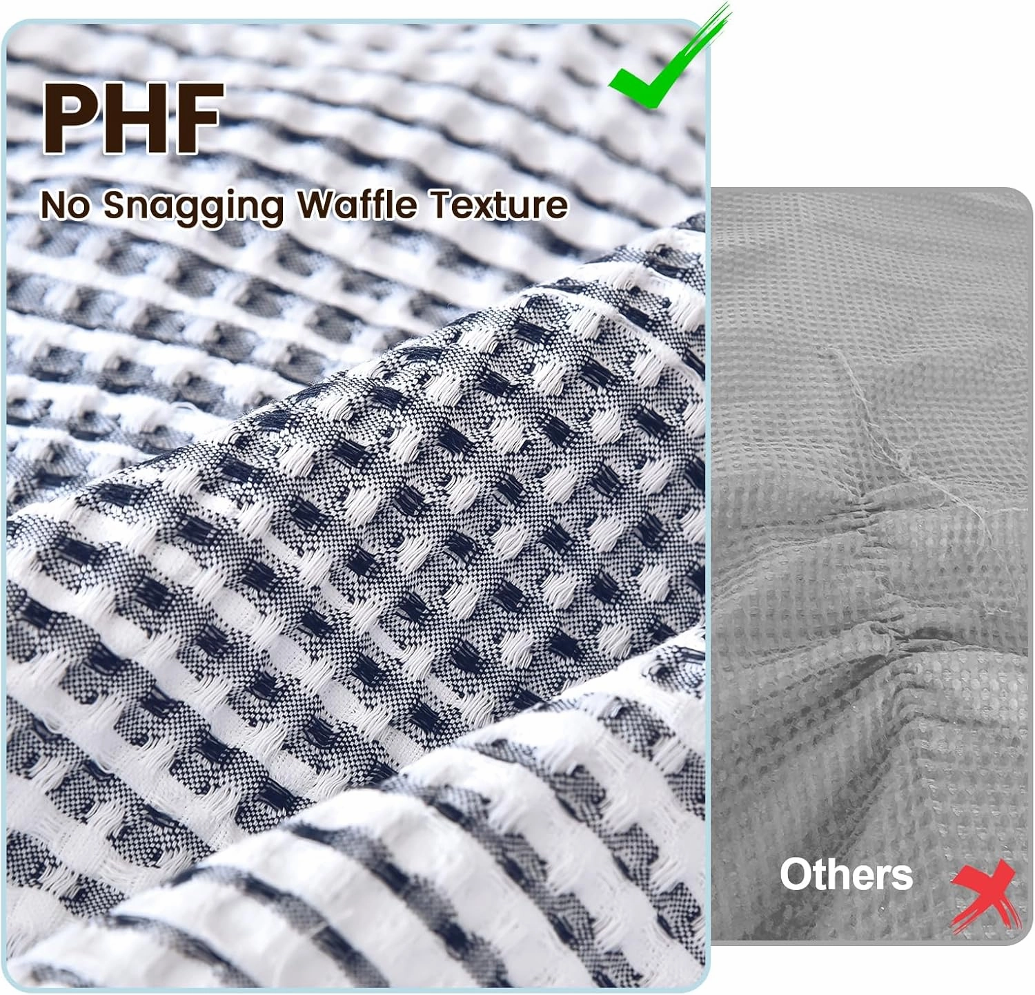 PHF Waffle Weave Duvet Cover Set Queen Size, No Snagging Ultra Soft Luxury Textured Breathable Comforter Cover for All Season 3pcs, Striped Bed Duvet Set with 2 Pillow Shams, 90"x90", White and Navy