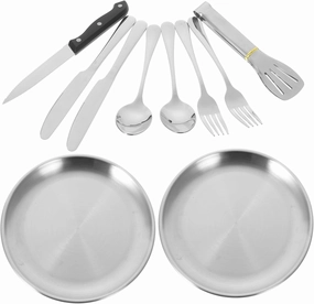 Picnic Cutlery Set Portable Camping Utensils 10pc Stainless Steel Travel Cutlery Set Storage Bag Outdoor Tableware
