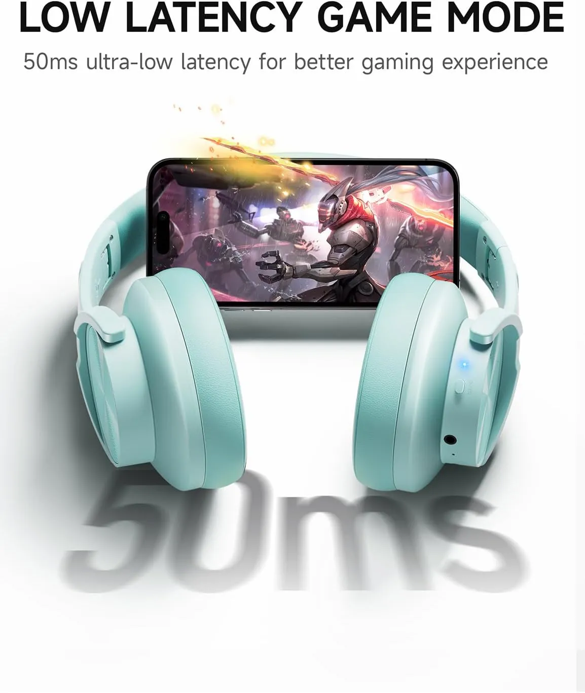 Picun B8 Bluetooth Over Ear Headphones, 120H Playtime with 3 EQ Modes, Low Latency, Hands-Free Calls, Deep Bass for Travel, Home, Office & PC (Cyan)