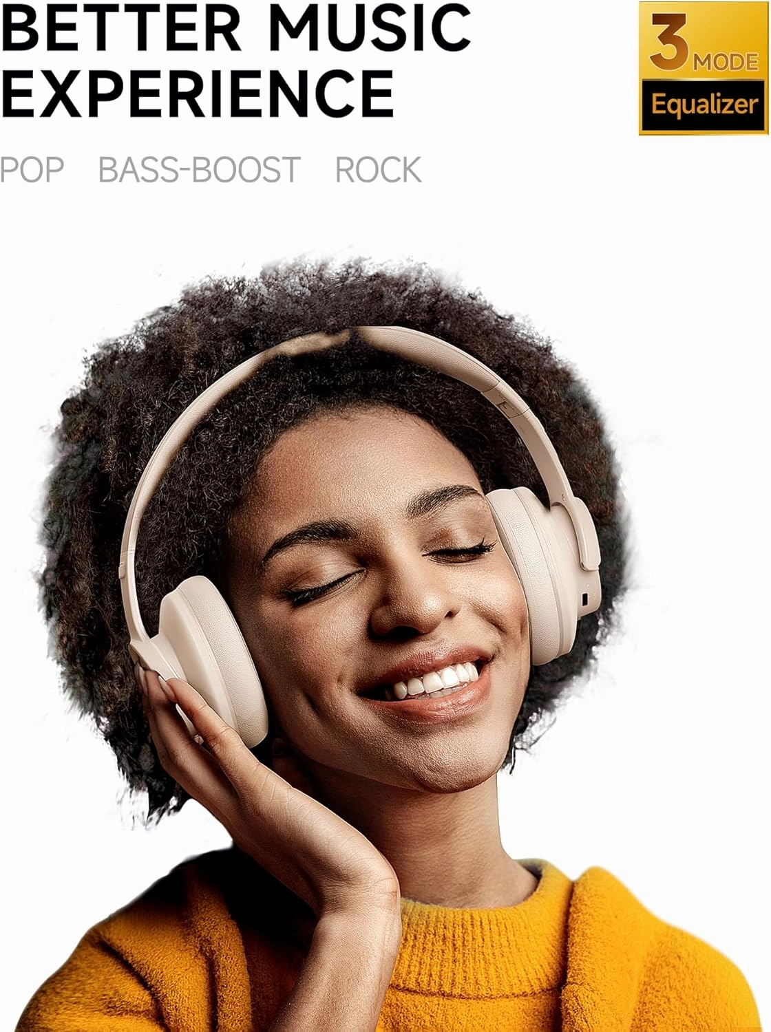 Picun B8 Bluetooth Headphones, 120H Playtime Headphones Wireless Bluetooth with 3 EQ Modes, Low Latency, Hands-Free Calls, Over Ear Headphones for Travel Home Office Cellphone PC Khaki White