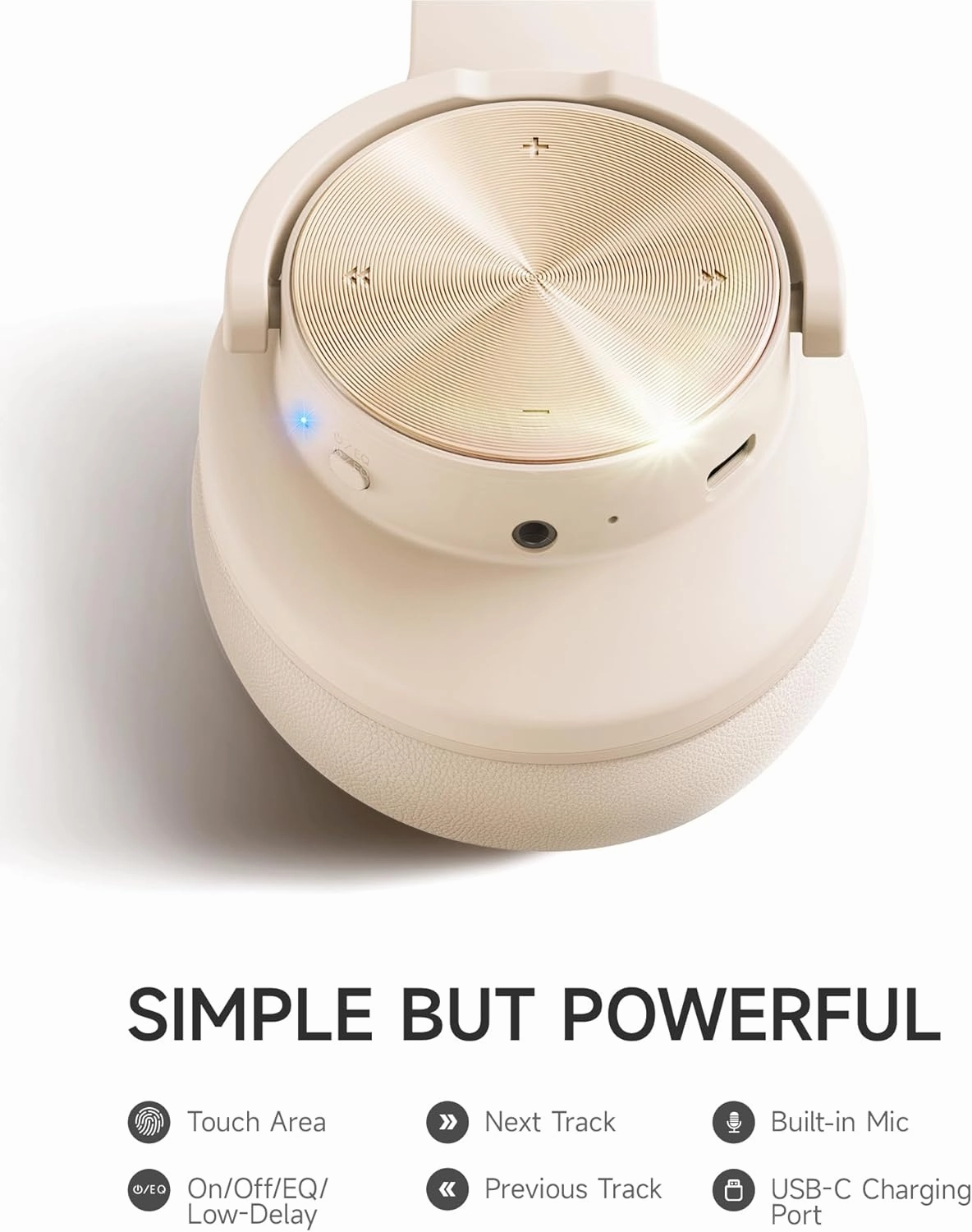 Picun B8 Bluetooth Headphones, 120H Playtime Headphones Wireless Bluetooth with 3 EQ Modes, Low Latency, Hands-Free Calls, Over Ear Headphones for Travel Home Office Cellphone PC Khaki White