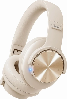 Picun B8 Bluetooth Headphones, 120H Playtime Headphones Wireless Bluetooth with 3 EQ Modes, Low Latency, Hands-Free Calls, Over Ear Headphones for Travel Home Office Cellphone PC Khaki White