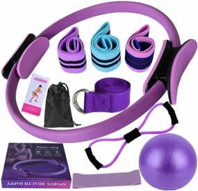 Pilates Essentials Kit for Women,11 pcs Pilates Ring Circle Set,Yoga Sets Includes Pilates Rings Booty Bands Hip Exercise Band Yoga Ball 25cm Figure 8 Resistance Band for Working Out