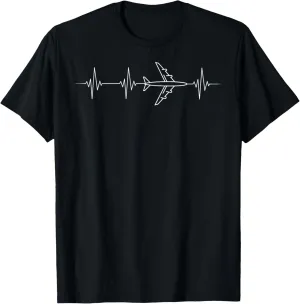 Pilot Heartbeat Airplane Lover Aviation Enthusiast Aviator T-Shirt