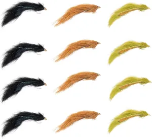 Pine Squirrel Leech Trout Flies for Fly Fishing 12 Pack - Brown, Black, Olive, Hook Size 12, Wet Fly Fishing Accessories, Wet Fies, Streamer Fly Box, Fishing Flies for Bass