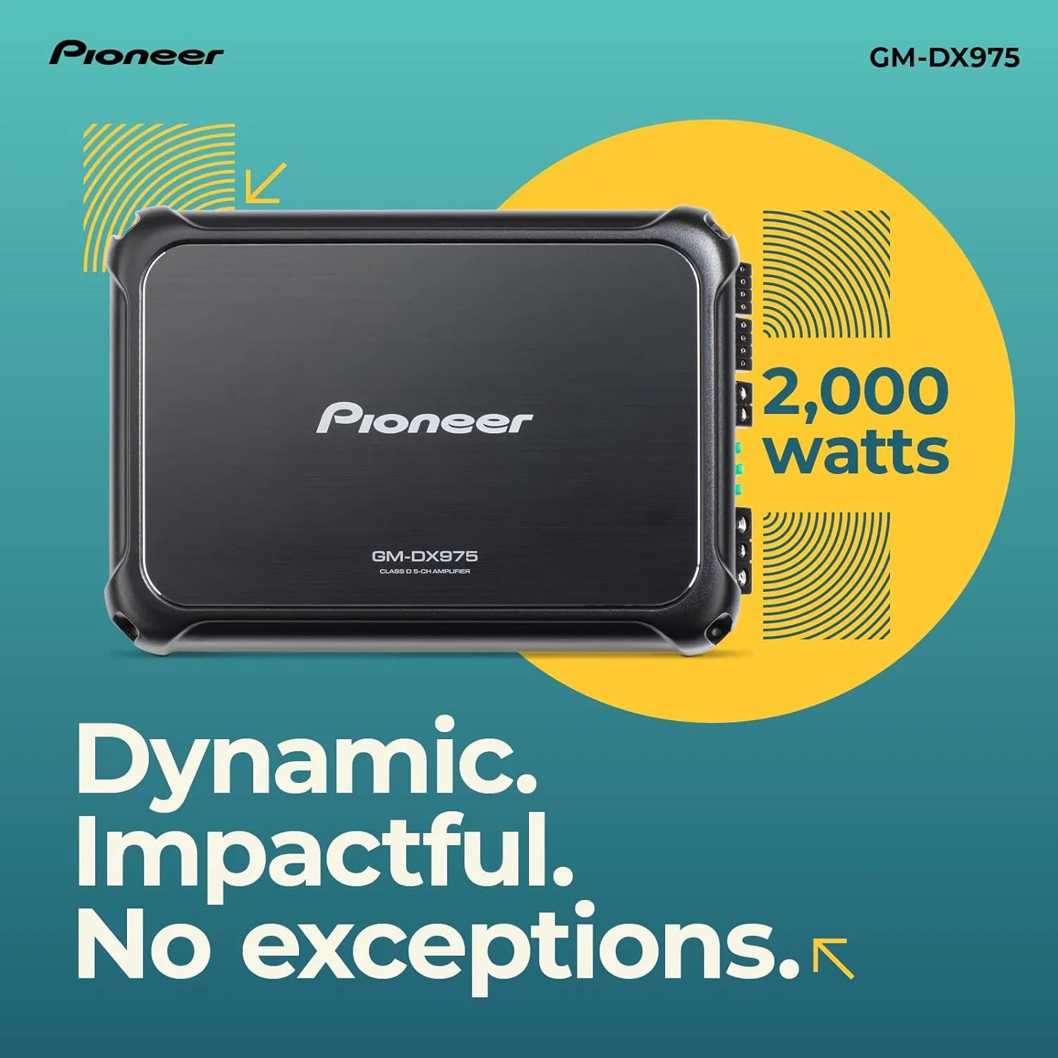 Pioneer GM-DX975 - Powerhouse Amplifier with 2,000 Watts, Class-D Technology, 5-Channel, Variable Low-Pass Filter, Compact Design, and Remote Bass Boost Control