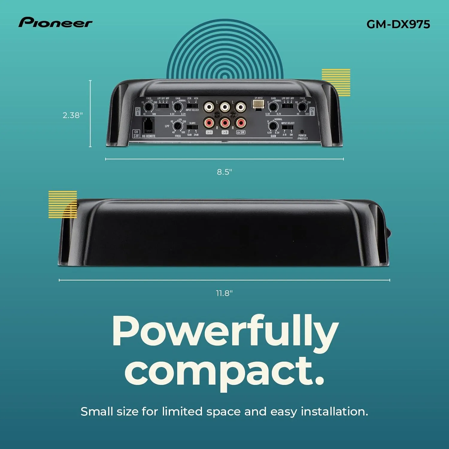 Pioneer GM-DX975 - Powerhouse Amplifier with 2,000 Watts, Class-D Technology, 5-Channel, Variable Low-Pass Filter, Compact Design, and Remote Bass Boost Control