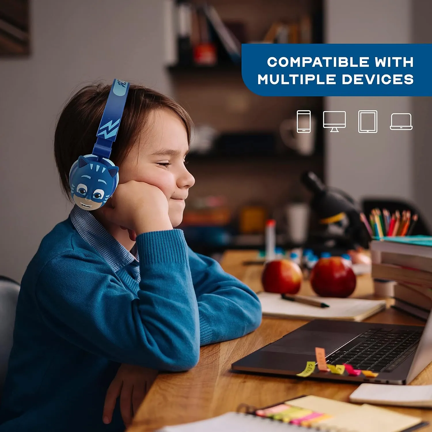 PJ Masks Over-Ear Headphones for Kids - Adjustable Headband, Stereo Sound, Tangle-Free Cable, Volume Control, and 3.5mm Jack - Perfect for School, Home, and Travel