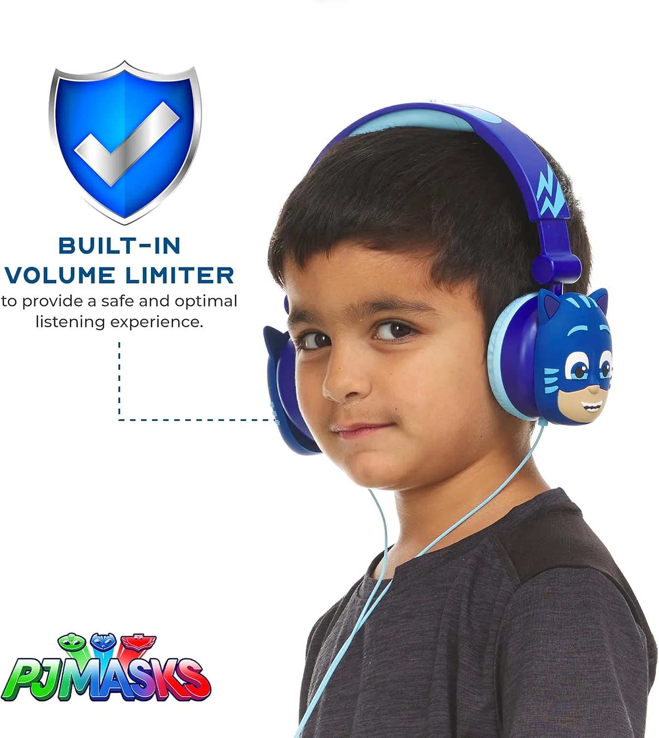 PJ Masks Over-Ear Headphones for Kids - Adjustable Headband, Stereo Sound, Tangle-Free Cable, Volume Control, and 3.5mm Jack - Perfect for School, Home, and Travel